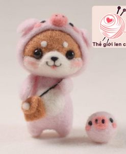 bộ kit len chọc shiba vui vẻ 1 ỉn hồng