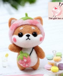 bộ kit len chọc shiba vui vẻ 2 dâu hồng