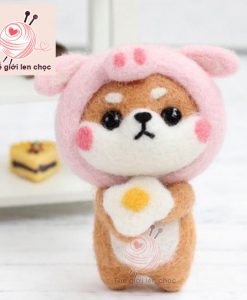 bộ kit len chọc shiba vui vẻ 2 heo hồng